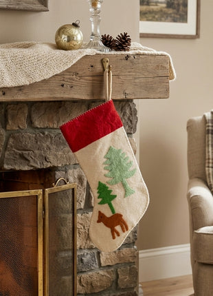 Handcrafted Wool Felt Forest Reindeer Christmas Stocking