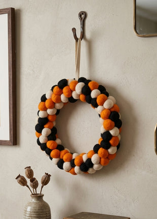 Handcrafted Wool Felt Pom-Pom Autumn Wreath