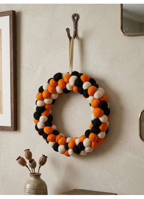 Handcrafted Wool Felt Pom-Pom Autumn Wreath