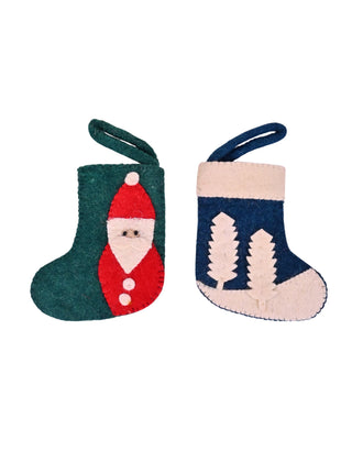 Handcrafted Wool Felt Christmas Mini Stocking Ornaments (Pack of 2)