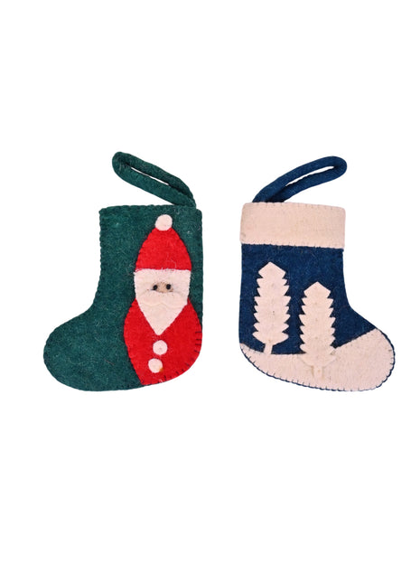Handcrafted Wool Felt Christmas Mini Stocking Ornaments (Pack of 2)
