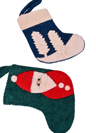 Handcrafted Wool Felt Christmas Mini Stocking Ornaments (Pack of 2)