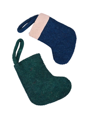 Handcrafted Wool Felt Christmas Mini Stocking Ornaments (Pack of 2)