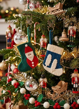 Handcrafted Wool Felt Christmas Mini Stocking Ornaments (Pack of 2)