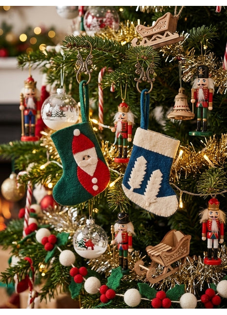 Handcrafted Wool Felt Christmas Mini Stocking Ornaments (Pack of 2)