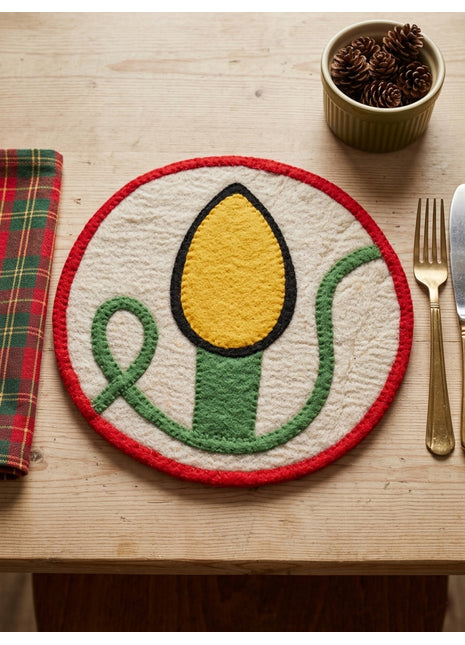 Handcrafted Wool Felt Holiday Bulb Table Mat