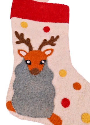 Handcrafted Wool Felt Festive Reindeer Stocking