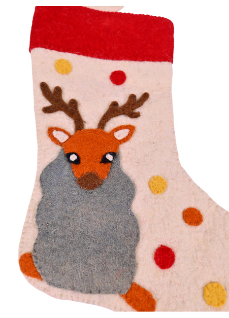 Handcrafted Wool Felt Festive Reindeer Stocking