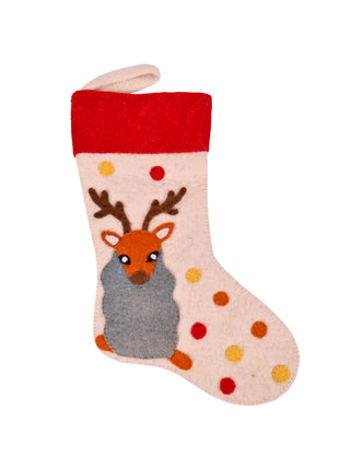 Handcrafted Wool Felt Festive Reindeer Stocking