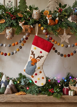 Handcrafted Wool Felt Festive Reindeer Stocking