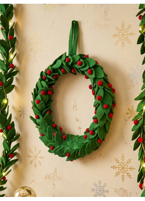 Handcrafted Wool Felt Holly Berry Wreath