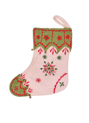 Handcrafted Wool Felt Embroidered Festive Stocking
