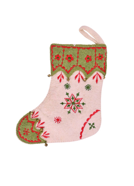 Handcrafted Wool Felt Embroidered Festive Stocking