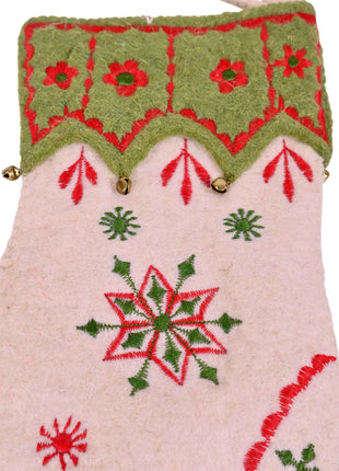 Handcrafted Wool Felt Embroidered Festive Stocking