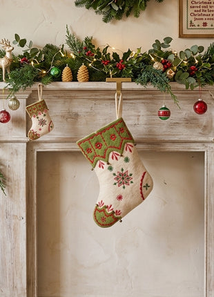 Handcrafted Wool Felt Embroidered Festive Stocking