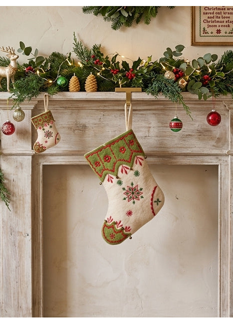 Handcrafted Wool Felt Embroidered Festive Stocking