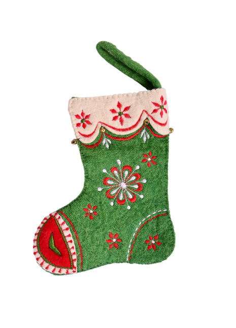 Handcrafted Wool Felt Embroidered Mini Stocking Ornament