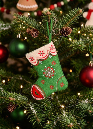 Handcrafted Wool Felt Embroidered Mini Stocking Ornament