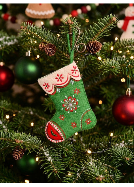 Handcrafted Wool Felt Embroidered Mini Stocking Ornament