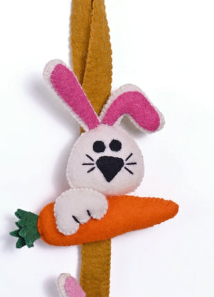 Handmade Wool Felt Easter Bunny and Carrot Hanging Garland – Festive Spring Wall Decor