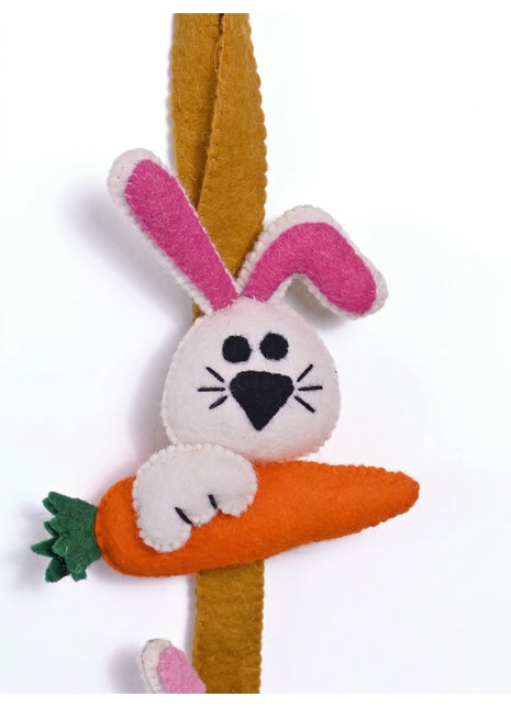 Handmade Wool Felt Easter Bunny and Carrot Hanging Garland – Festive Spring Wall Decor