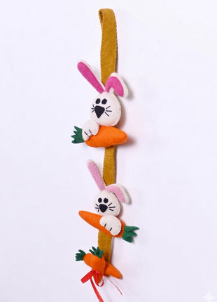 Handmade Wool Felt Easter Bunny and Carrot Hanging Garland – Festive Spring Wall Decor