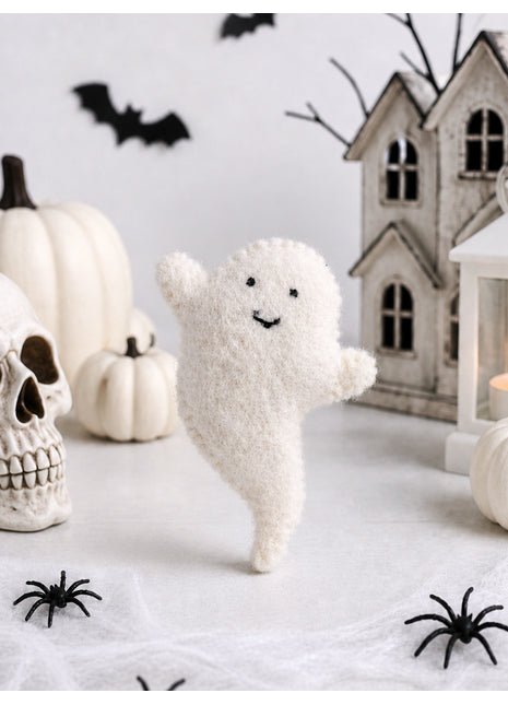 Handmade Wool Felt Ghost Halloween Decoration – Cute Pastel Ghost Plush