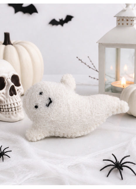 Handmade Wool Felt Ghost Halloween Decoration – Cute Pastel Ghost Plush