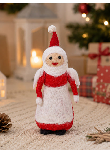 Handmade Wool Felt Christmas Angel Doll – Festive Holiday Table Décor