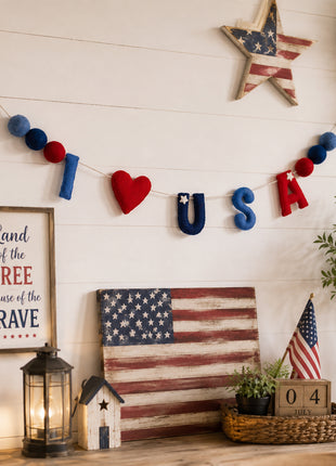 Handmade Wool Felt USA Patriotic Garland Banner