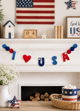 Handmade Wool Felt USA Patriotic Garland Banner