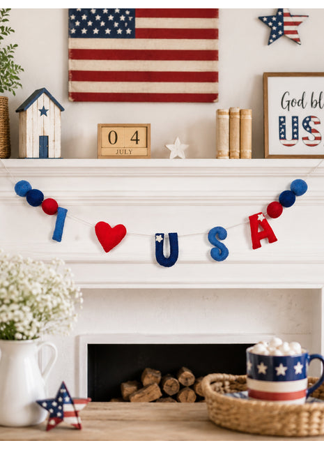 Handmade Wool Felt USA Patriotic Garland Banner