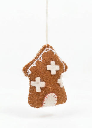 Handmade Wool Felt Gingerbread House Hanging Ornament - Festive Holiday Decor