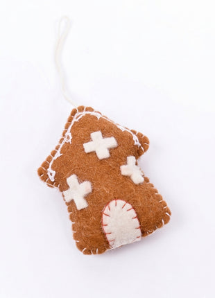Handmade Wool Felt Gingerbread House Hanging Ornament - Festive Holiday Decor