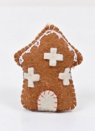 Handmade Wool Felt Gingerbread House Hanging Ornament - Festive Holiday Decor