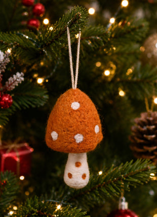 Handmade Wool Felt Mushroom Hanging Ornament - Cute Woodland Holiday Decor