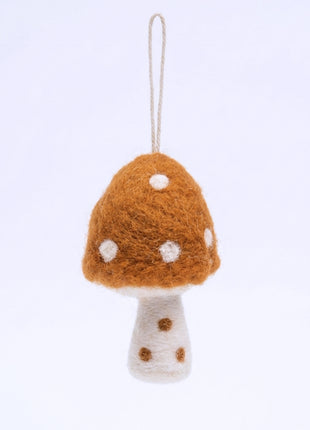Handmade Wool Felt Mushroom Hanging Ornament - Cute Woodland Holiday Decor