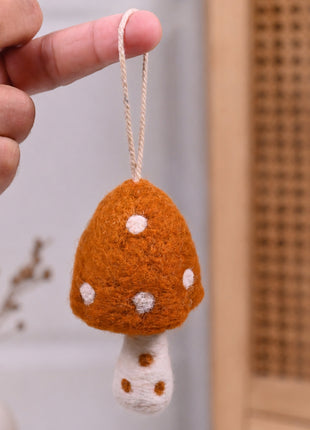 Handmade Wool Felt Mushroom Hanging Ornament - Cute Woodland Holiday Decor