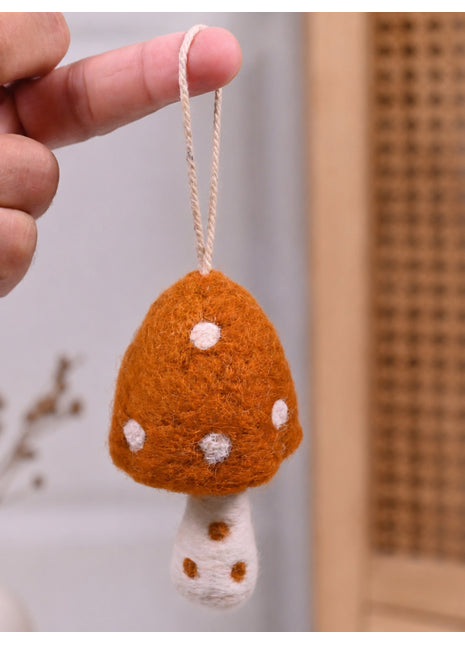 Handmade Wool Felt Mushroom Hanging Ornament - Cute Woodland Holiday Decor