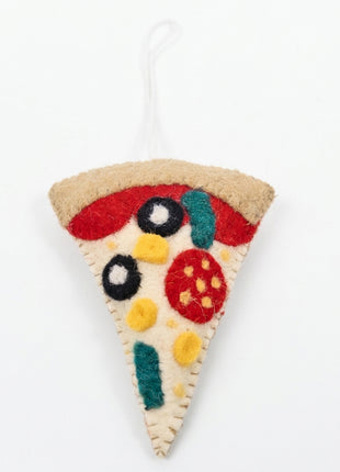 Handmade Wool Felt Pizza Slice Hanging Ornament - Fun Foodie Holiday Decor