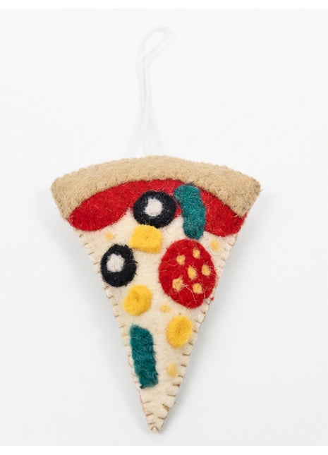 Handmade Wool Felt Pizza Slice Hanging Ornament - Fun Foodie Holiday Decor