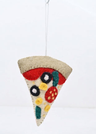 Handmade Wool Felt Pizza Slice Hanging Ornament - Fun Foodie Holiday Decor