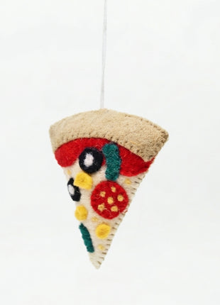 Handmade Wool Felt Pizza Slice Hanging Ornament - Fun Foodie Holiday Decor