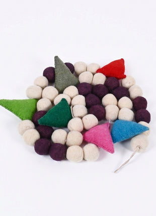Handmade Wool Felt Ball and Pennant Garland - Colorful Boho Wall Decor