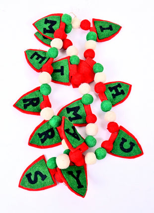Handmade Merry Christmas Wool Felt Garland - Festive Holiday Wall Decor (6 Feet)