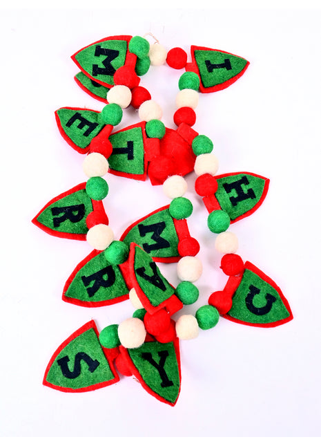Handmade Merry Christmas Wool Felt Garland - Festive Holiday Wall Decor (6 Feet)