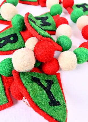 Handmade Merry Christmas Wool Felt Garland - Festive Holiday Wall Decor (6 Feet)