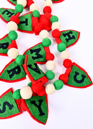 Handmade Merry Christmas Wool Felt Garland - Festive Holiday Wall Decor (6 Feet)