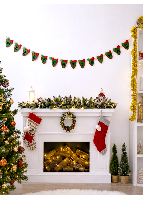 Handmade Merry Christmas Wool Felt Garland - Festive Holiday Wall Decor (6 Feet)