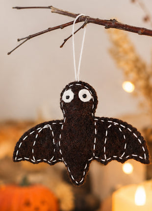 Handmade Wool Felt Bat Hanging Ornament - Spooky Halloween Decor